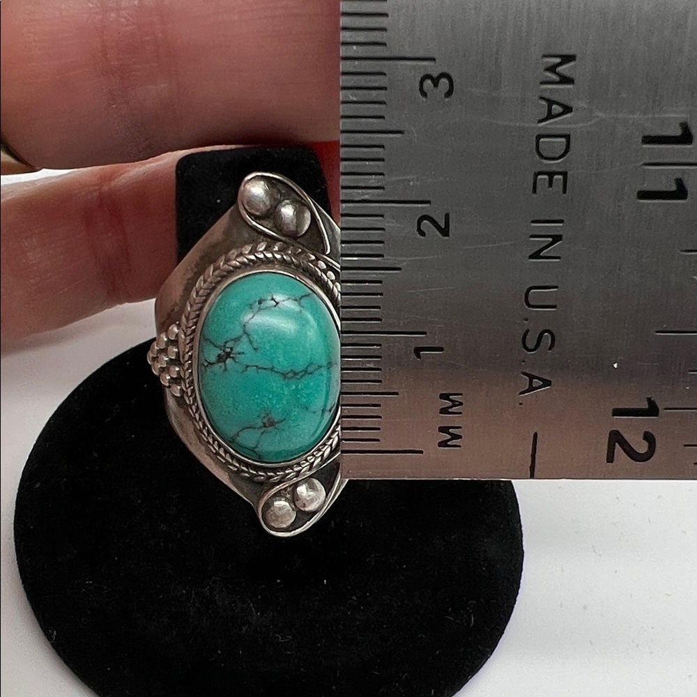 Artisan 925 Silver Ring with Turquoise Stone, Size 8 - Picture 7 of 15